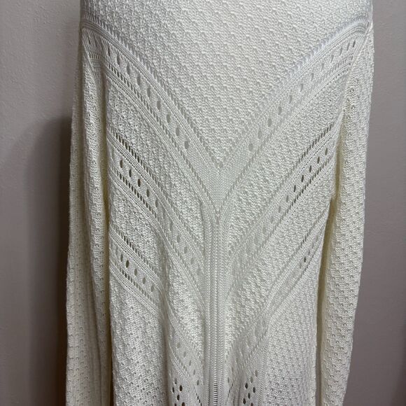 Full Crochet Knit Duster Cardigan Sweater XL Cream Boho Coastal Grandma Cottage - Picture 5 of 8